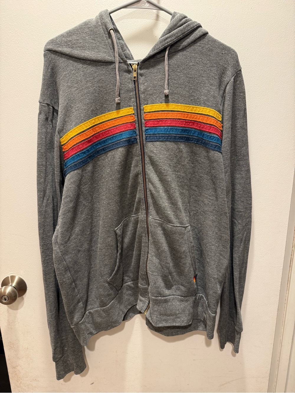 Aviator Nation 5 Stripe Grey Zip-Up Hoodie